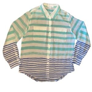 NWT Two by Vince Camuto White Aqua Blue Semi Sheer Blouse Shirt Top M NEW